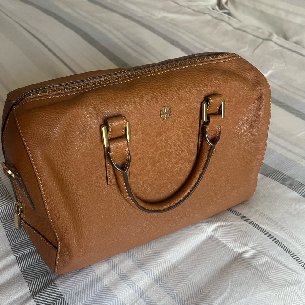 Tory Burch Tan Leather Satchel with Gold Accents